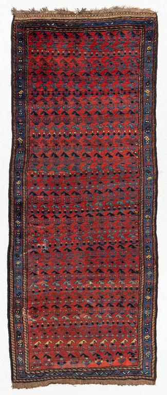 A runner carpet, antique Kurdish possibly, c. 280 x 112 cm.