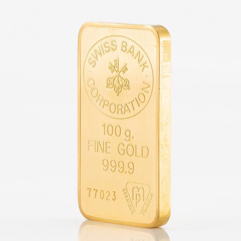 Gold bar, 24K gold, weight 100 g.