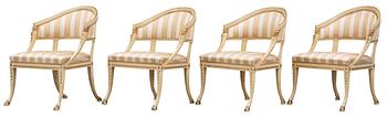 Four (3+1) late Gustavian armchairs by E. Ståhl.