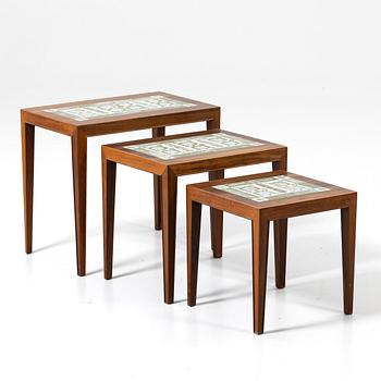Nest of tables, three pieces, Denmark, second half of the 20th century.