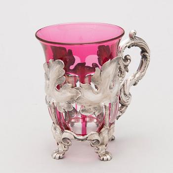 A Russian Rococo style silver tea glass holder by Carl Gustav Ekqvist, Saint Petersburg, 1850s.