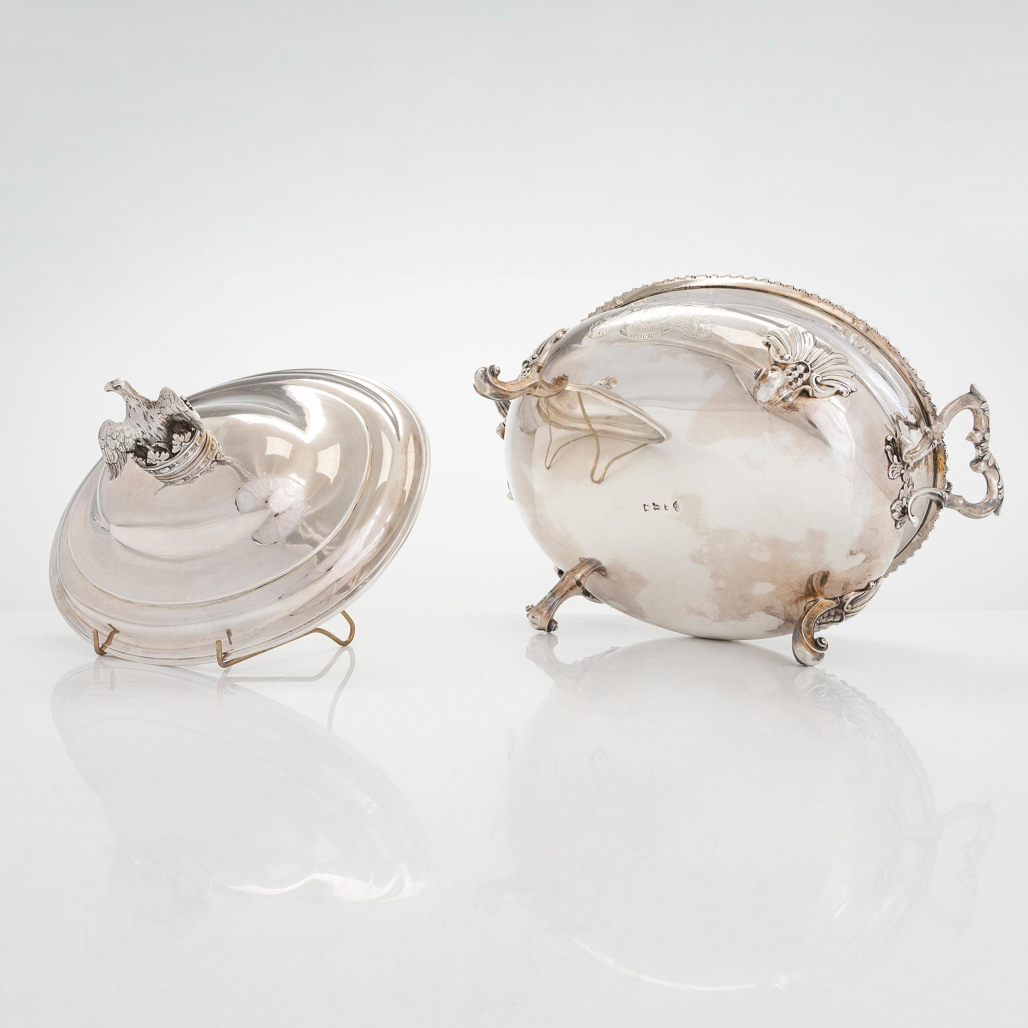 A mid-18th-century sterling silver tureen, mark of Peter Archambo II and Peter Meure, London 1753.