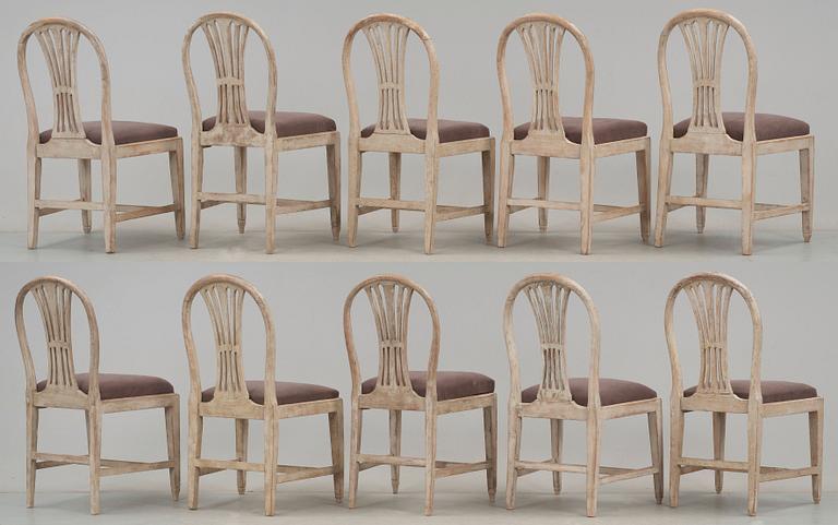 Ten late Gustavian late 18th century chairs.