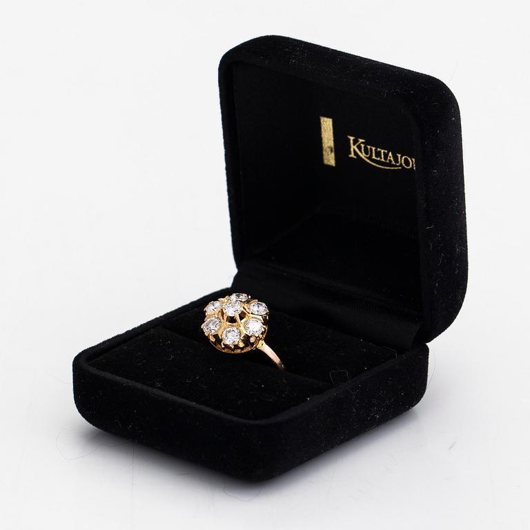 A 14K and 18K gold and diamond cluster ring ca 1.15 ct in total.
