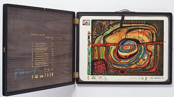 Friedensreich Hundertwasser, the complete portfolio comprising 10 silkscreens in colours with metallic imprints.