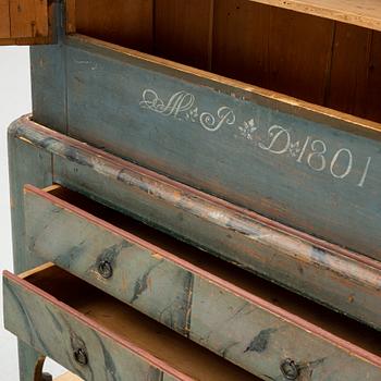 A painted Swedish cabinet from Jämtland, dated 1801.