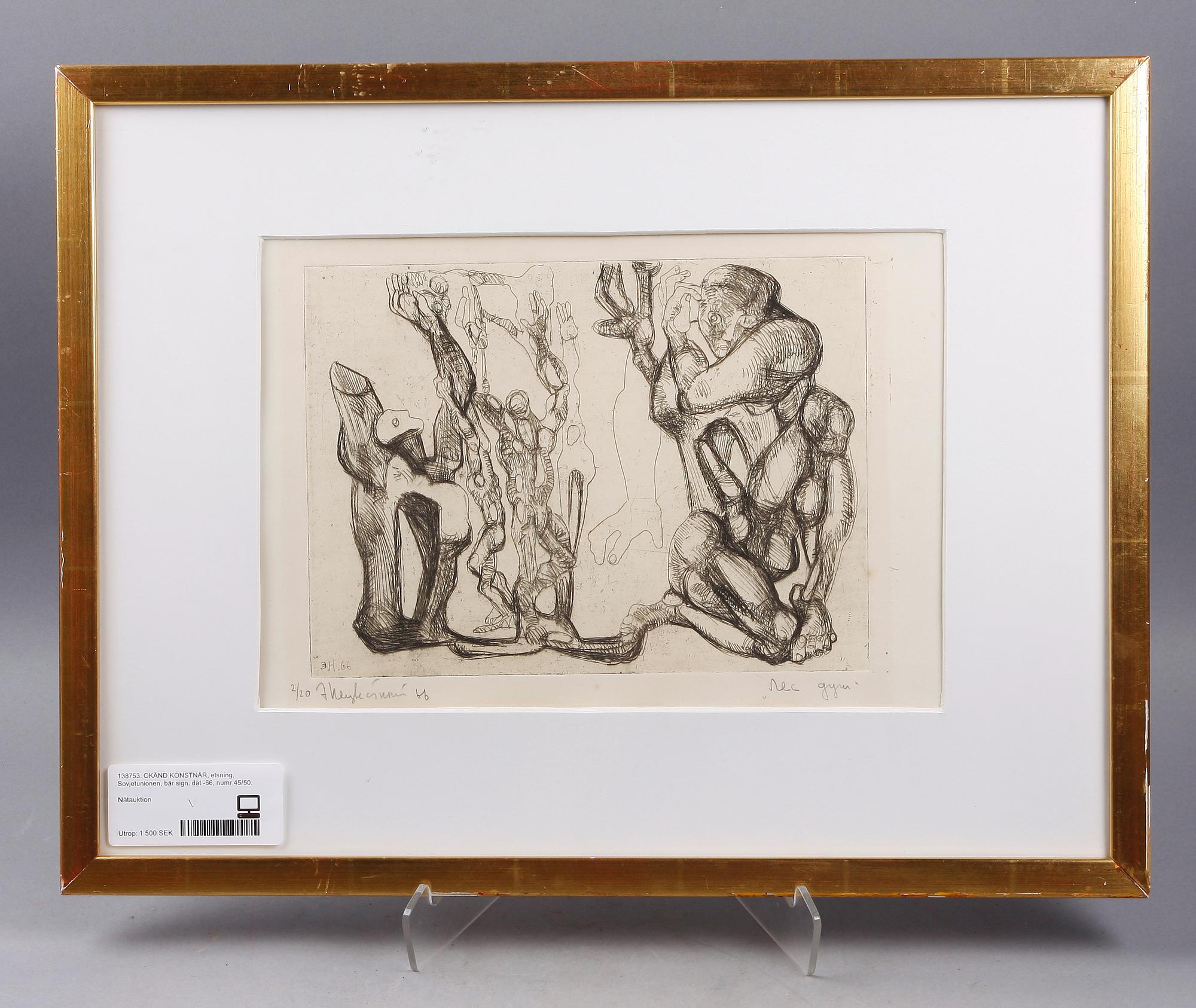 ERNST NEIZVESTNY, etsning, Sovjetunionen, bär sign, dat -66, numr 45/50.