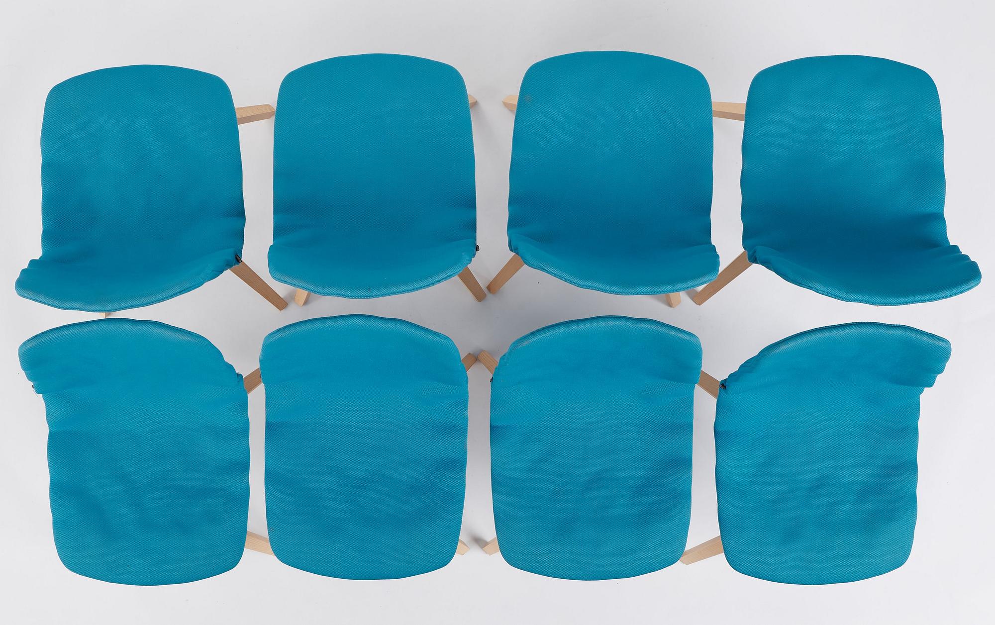 o4i Design Studio, (Jon Lindström & Henrik Kjellberg) a set of eight chairs, "Dent Wood", Blå Station, post 2014.