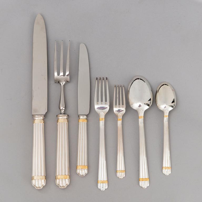 CHRISTOFLE 123-piece Aria Gold Ring Silver Plated Cutlery Set for Twelve persons.