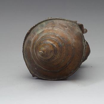 SKULPTURHUVUD, koppar legering. Thailand, Troligen 1700-tal, Ayutthuya.