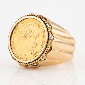 Ring in 18K gold with Napoleon III 20 francs coin, 1857.