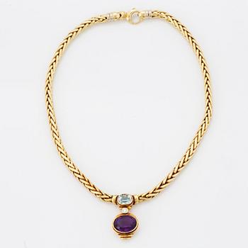 COLLIER, med briljantslipad diamant, ametist samt akvamarin.