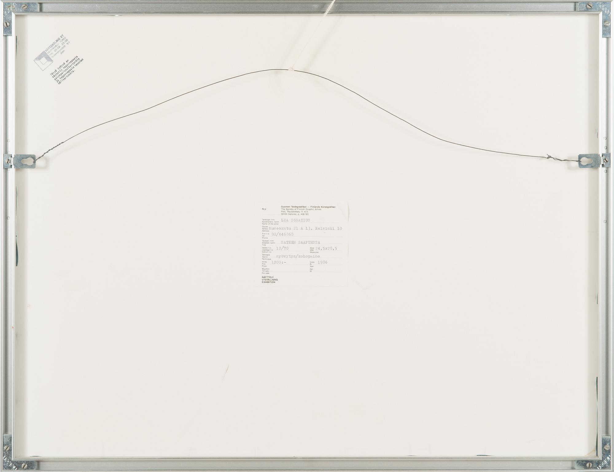 Lea Ignatius, etching, signed and dated 1986, numbered tpl'a 12/70.
