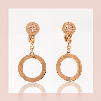 EARRINGS, Bulgaris "Bvlgari-Bvlgari" collection in pink gold and pave diamonds.