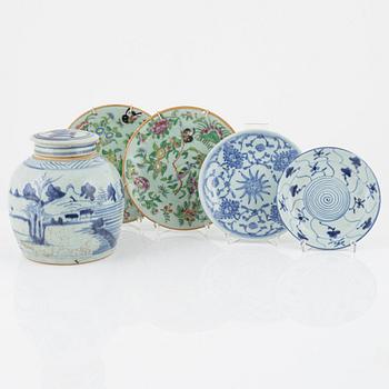 Dishes and a ginger jar, China, 19th century.