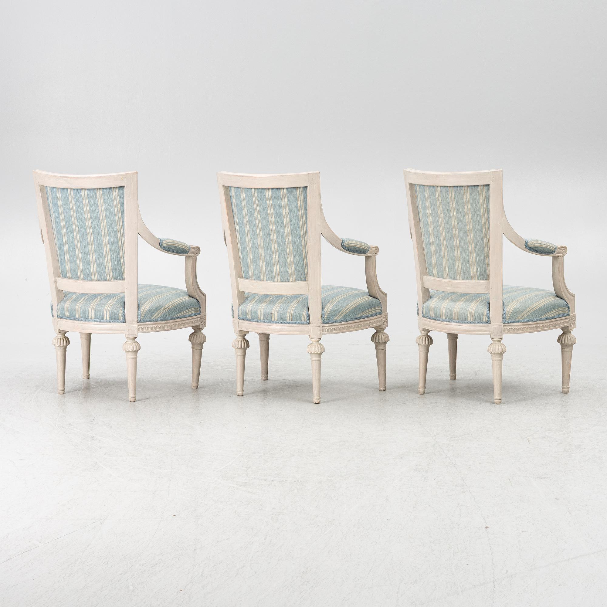 A set of three late Gustavian open Armchairs by O. Eriksson (1754-1808).