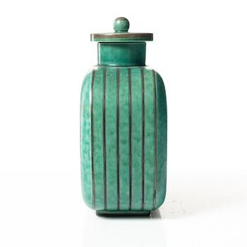 Wilhelm Kåge, an 'Argenta' lidded vase and a plate, Gustavsberg.