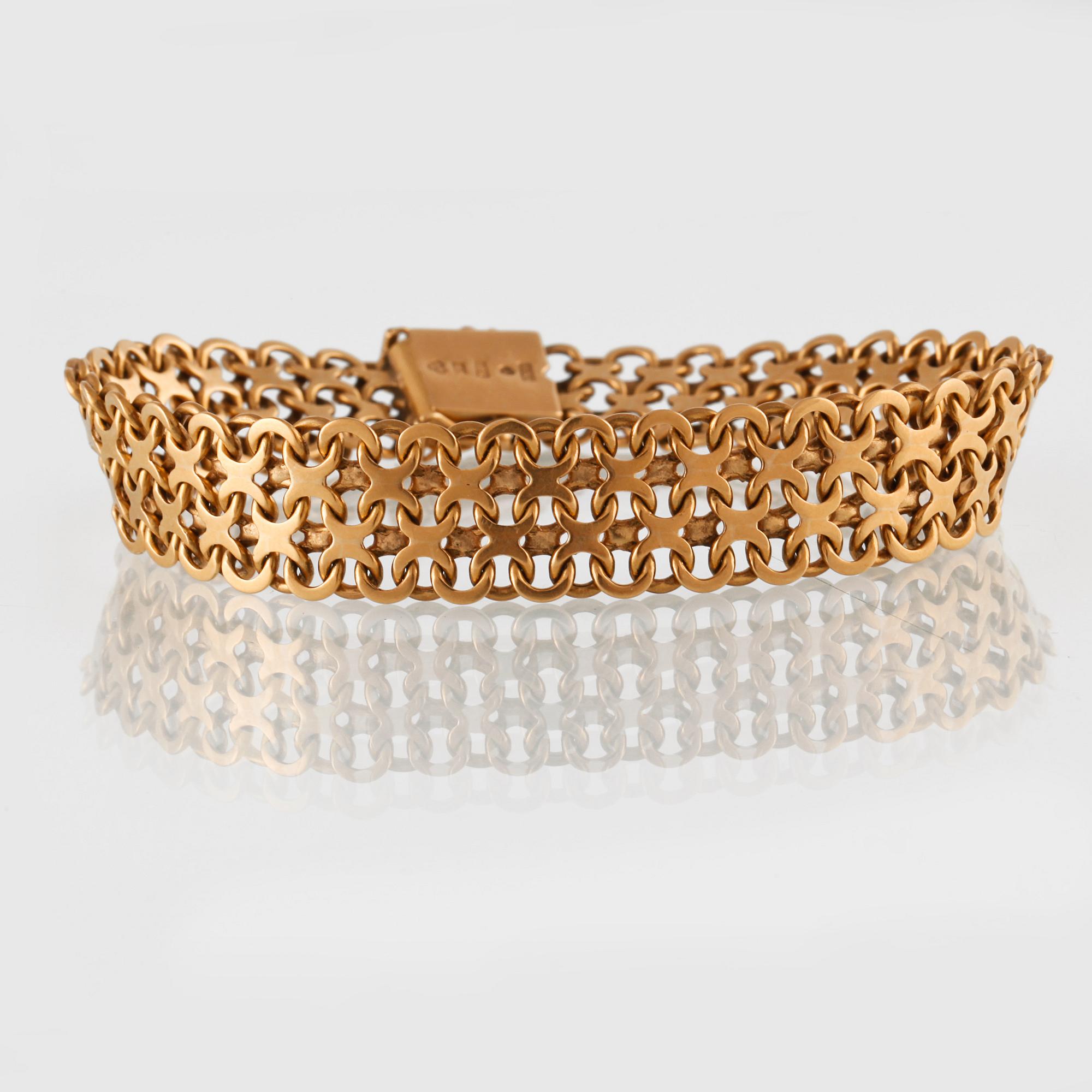 ARMBAND, 18K guld, M.K:S Guldsmedsatelier, Stockholm, 1962. Vikt 28g.
