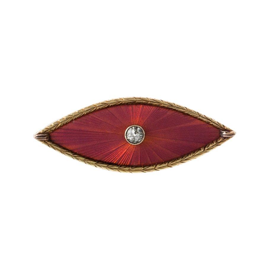RINTANEULA, 56 kultaa, giljosoitu emali, vanhahiontainen timantti n. 0.10 ct. Leimattu AA Pietari 1908-17.