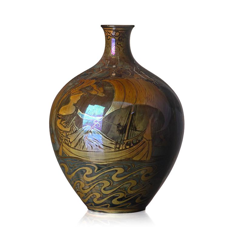 Walter Crane, & William Salter Mycock, a lustreware "Sea Maiden" vase, Pilkington Royal Lancastrian, England, 1910s.