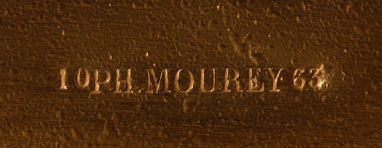 BORDSPENDYL, gulmetall, ny-Louis XVI, Ph. Mourey, Frankrike, 1800-tal.