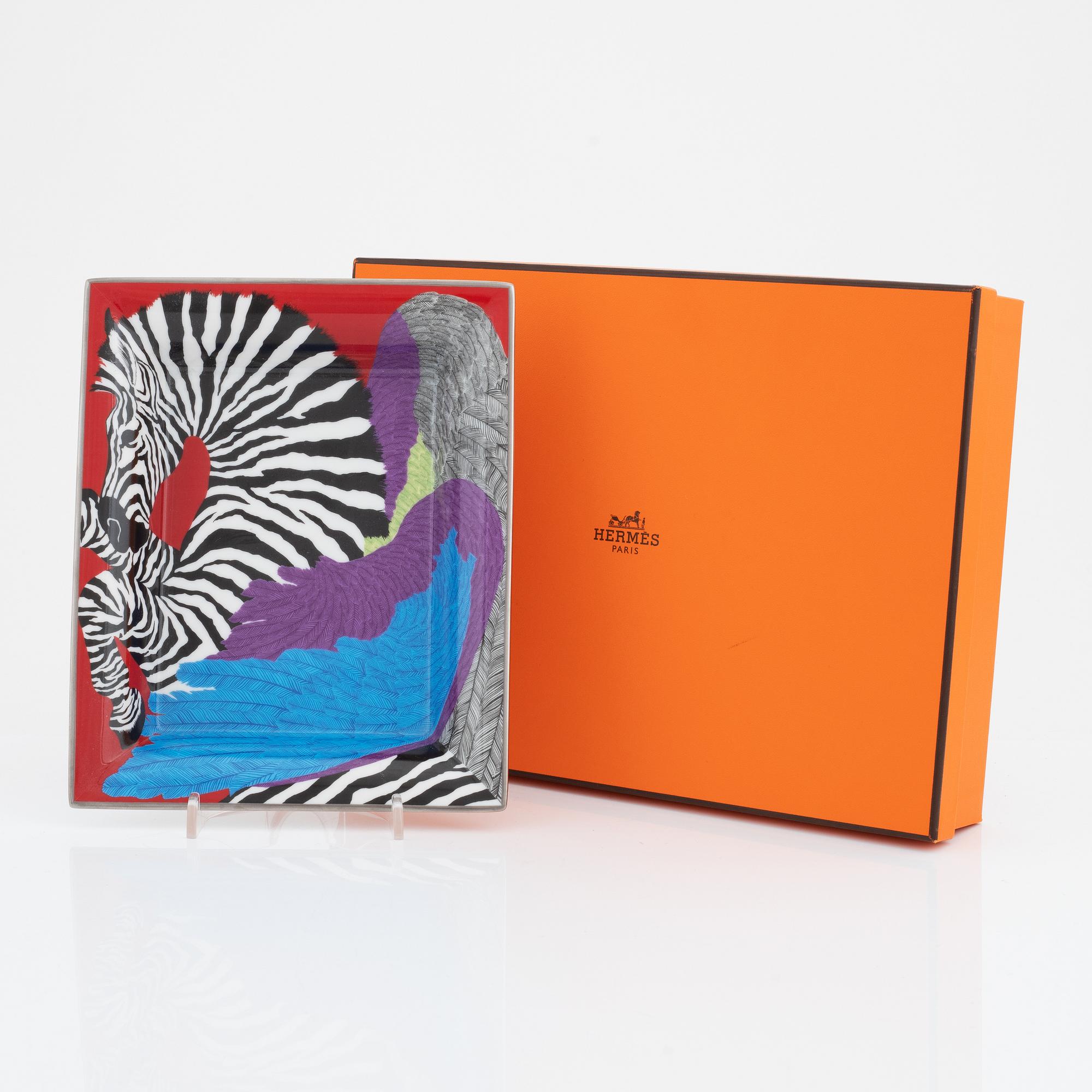 Hermès, a porcelain dish 'Zebra Pegasus'.