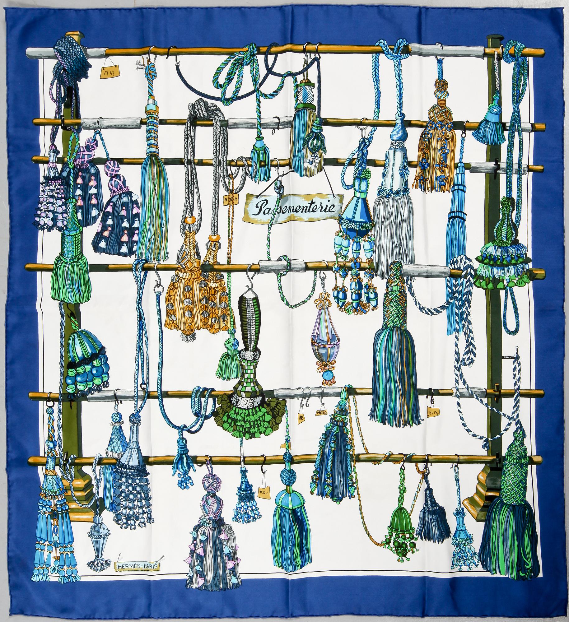 SCARF, siden, "Passementerie", design Françoise Heron, Hermés, sent 1900-tal.