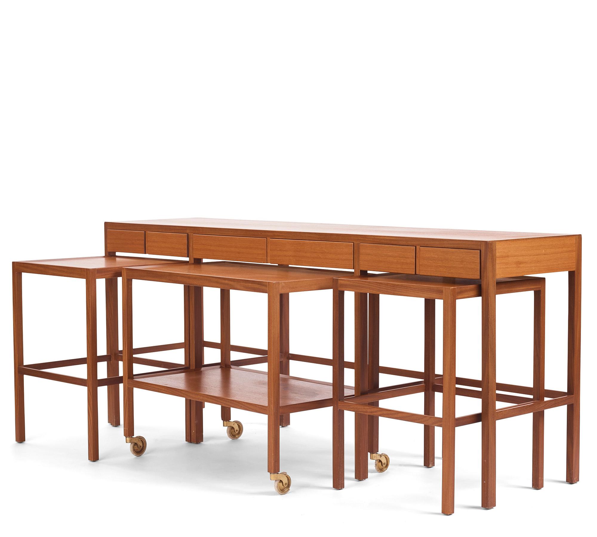 Nordiska Kompaniet, a sideboard with tables and a serving trolley, Sweden 1950s.