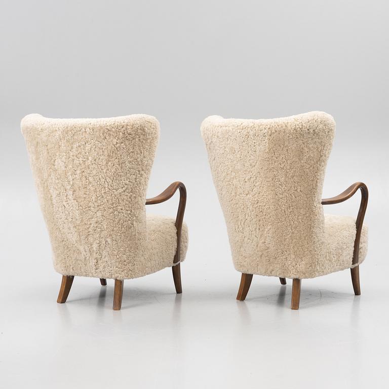 Alfred Christensen, tillskrivna, fåtöljer, ett par, Slagelse Møbelfabrik, Danmark 1950-tal.