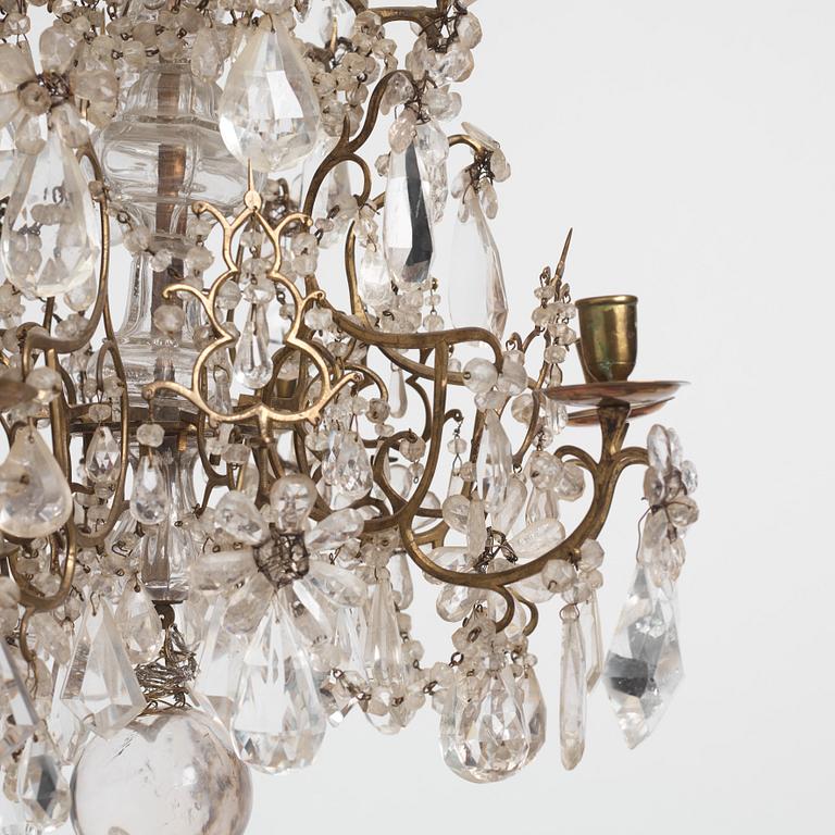 A presumably Italian Baroque and Baroque-style rock crystal and cut-glass six-branch chandelier, 18th century and later.