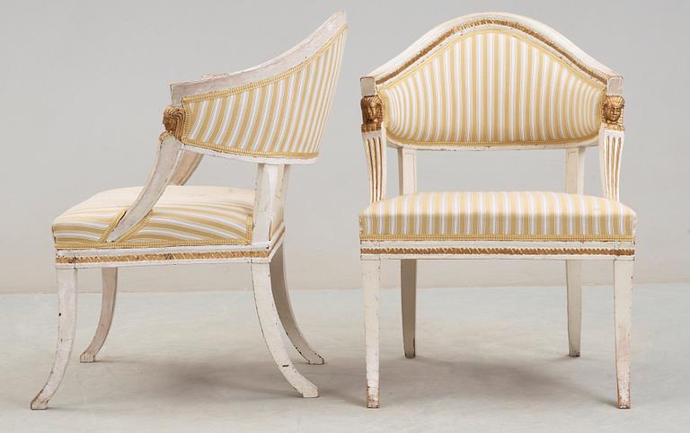 A pair of late Gustavian early 19th century armchairs by L. Fahlberg.