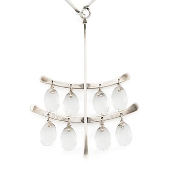 Vivianna Torun Bülow-Hübe, a necklace with a pendant, No. 169 and No. 135, sterling silver with rock crystal, for Georg Jensen, Copenhagen.
