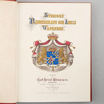 Books, 19 volumes, including Gustaf Elgenstierna's 'Svenska Adelns Ättartavlor'.
