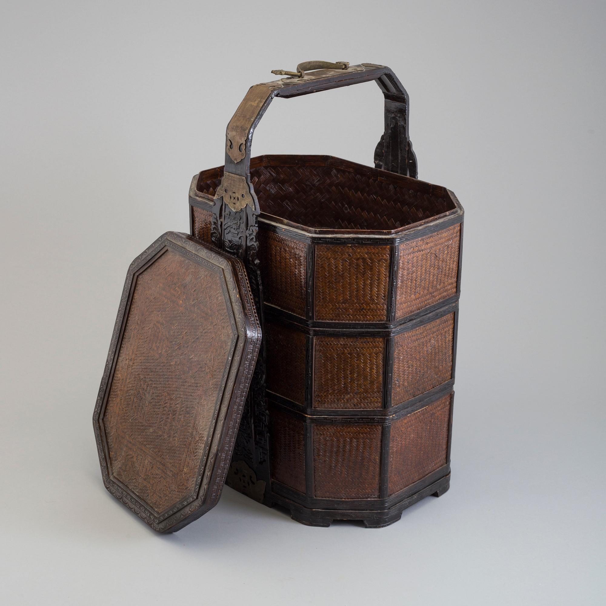 A large Chinese three-part basket with cover, 20th century.
