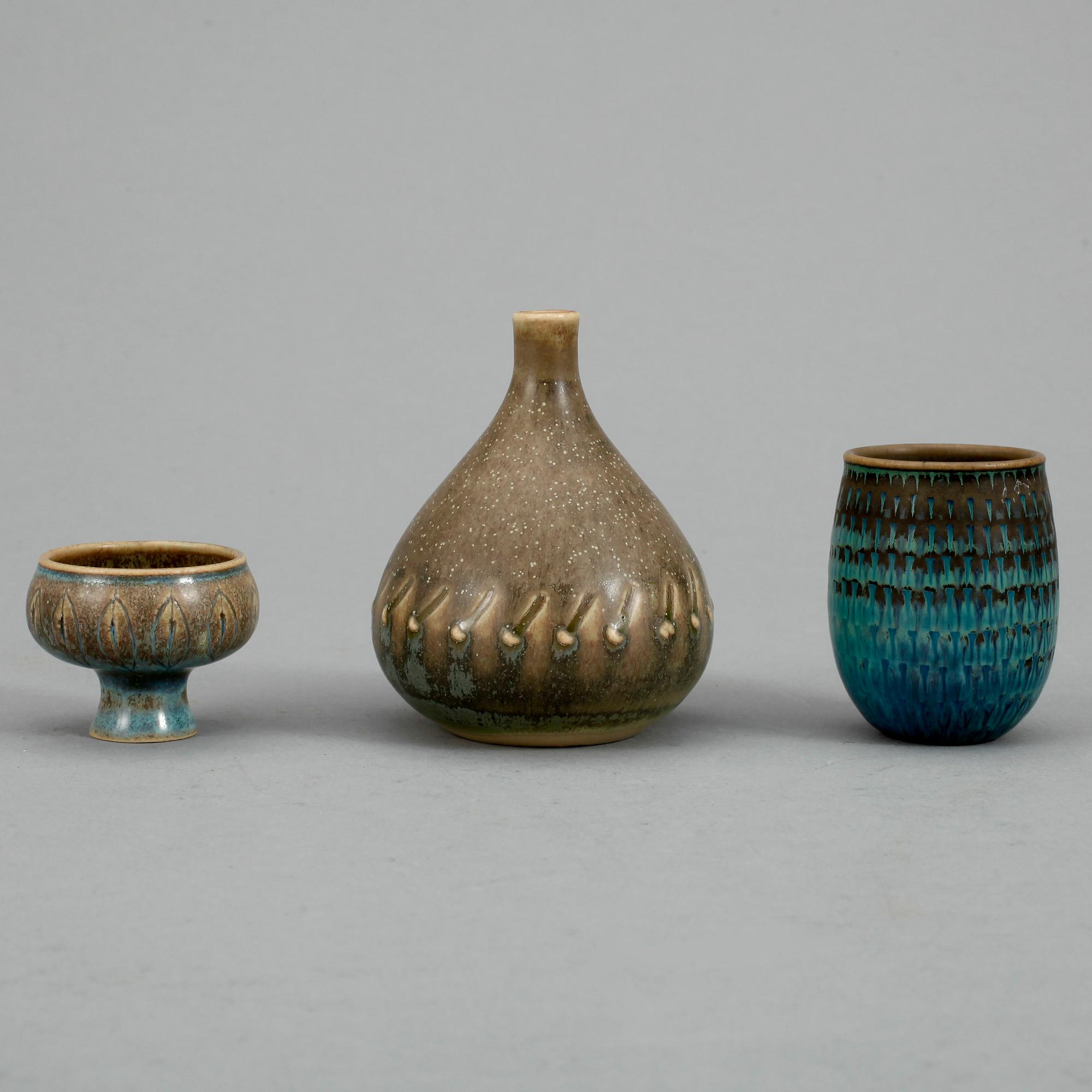 MINIATYRER, 3 st, Stig Lindberg, Gustavsbergs Studio.