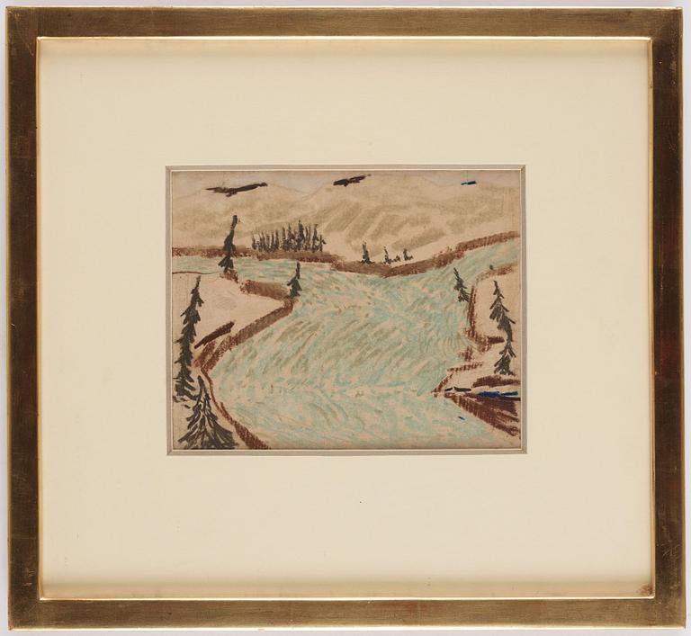 Carl Fredrik Hill, Alplandskap med flod.