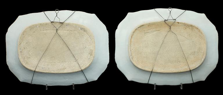 STEKFAT, 3 st, samt TALLRIK, porslin, Kina, 1700/1800-tal.