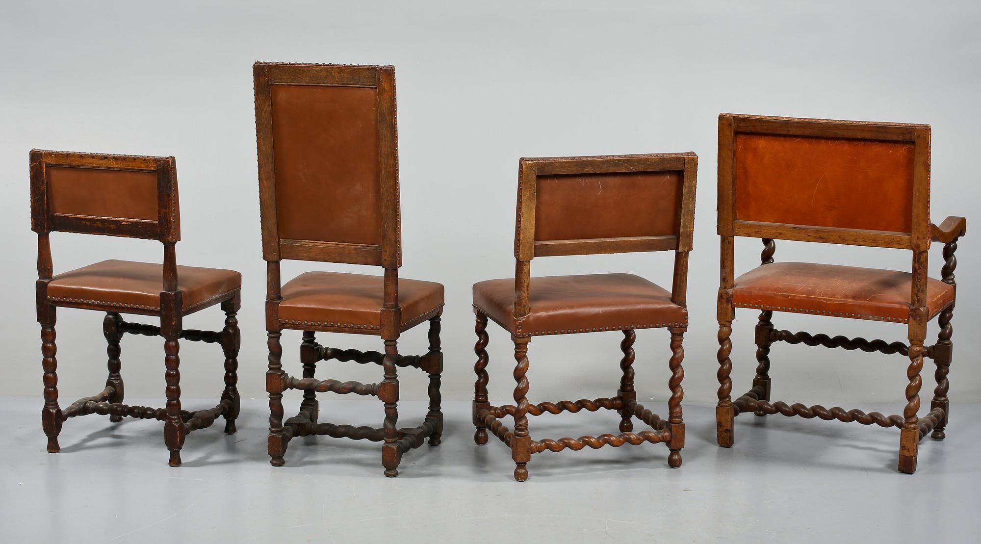 STOLAR 3 st, samt KARMSTOL, barock/barockstil, 1700-tal respektive 1800-tal.