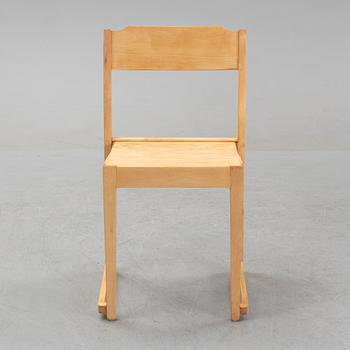A set of five stackable birch chairs, mid 20th Century.