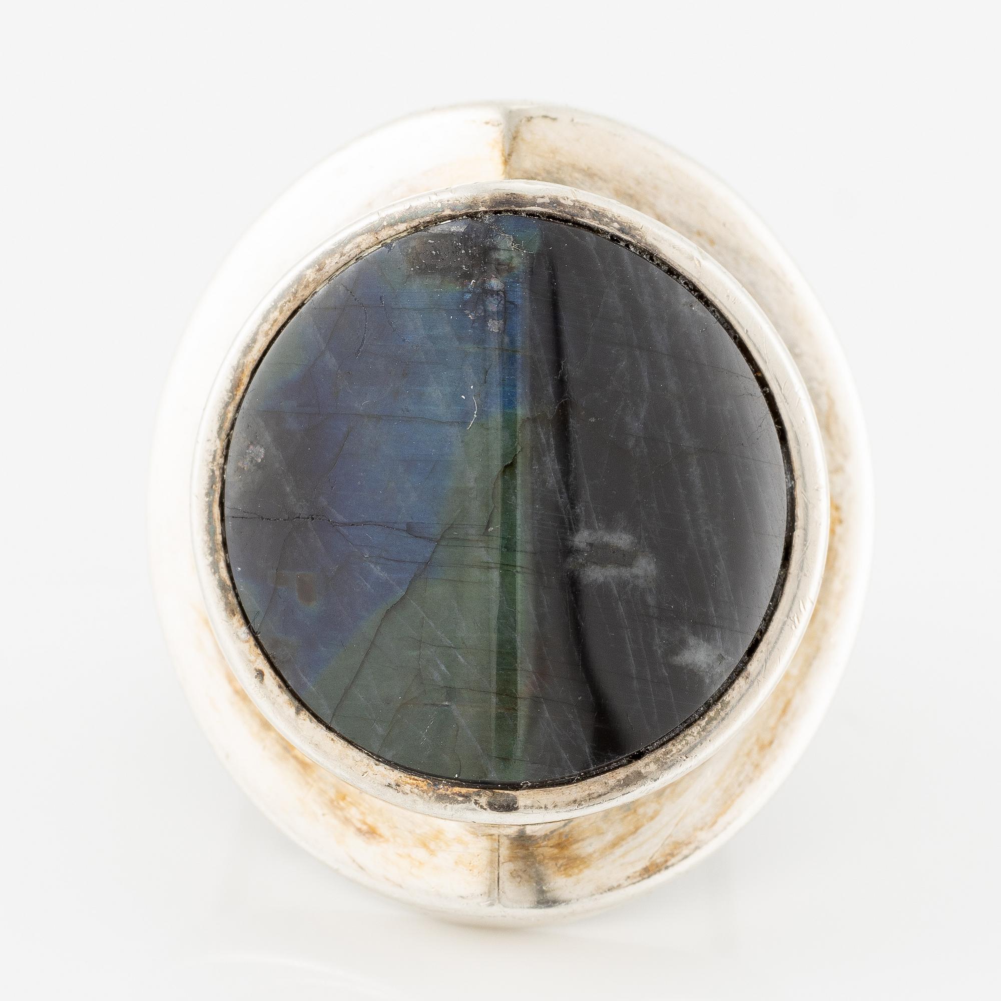Jorma Laine, ring, silver and spectrolite, Turun Hopea, Turku, Finland 1973.