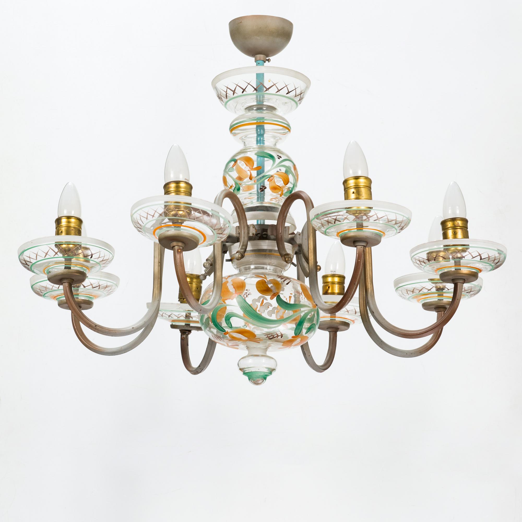 Paavo Tynell, A 1940s chandelier, for Taito and Kauklahden Lasitehdas, Finland.