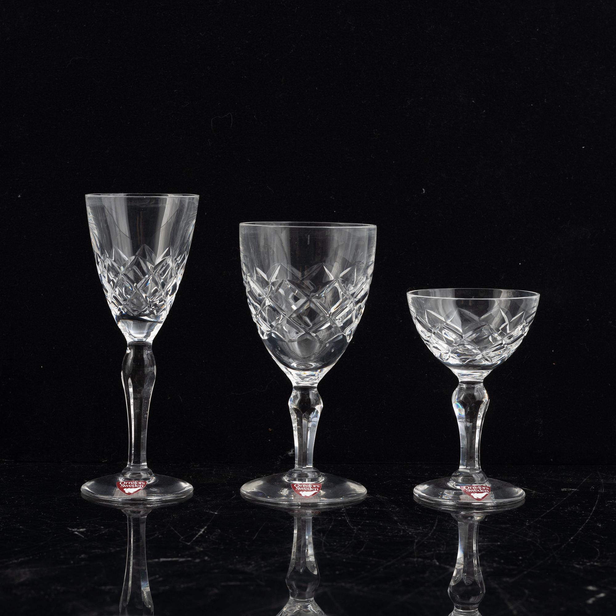 Gunnar Cyrén, glass service, 84 pieces, "Karolina", Olle Alberius, 12 pcs "Napoleon", Gunnar Cyrén, 24 pcs "Sofiero" Orrefors.