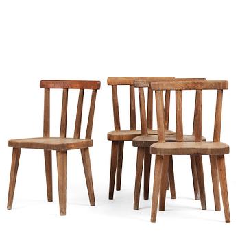Axel Einar Hjorth, a set of four stained pine "Utö" chairs, Nordiska Kompaniet, Sweden, 1930s.