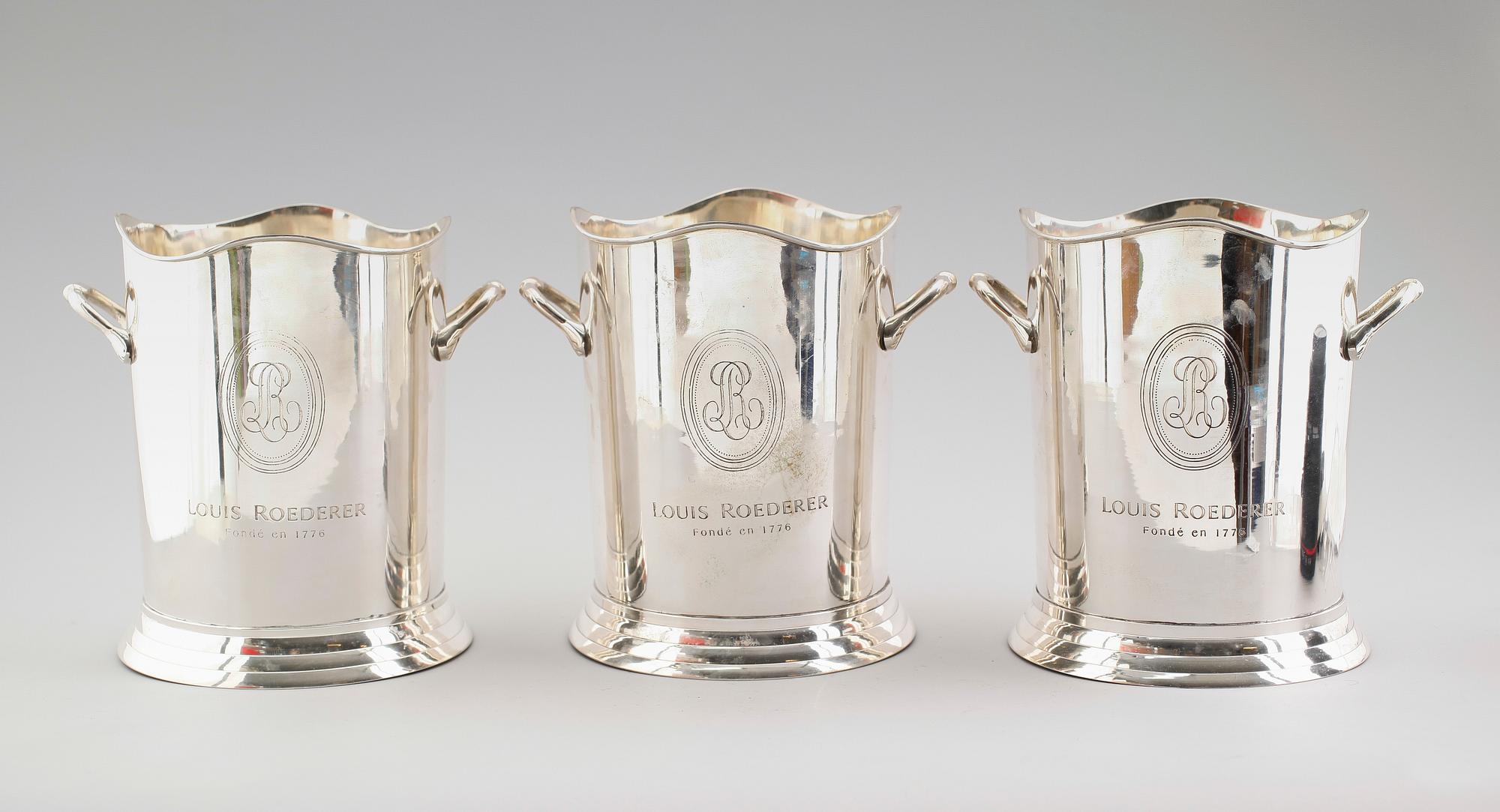 CHAMPAGNEKYLARE, 3 st, nysilver, 1900-/2000-tal.