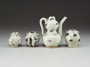 A 'spotted' ewer and three jars, Yuan dynasty (1271-1368).