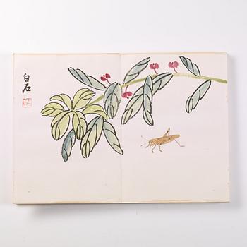 Bok med träsnitt, signerade Qi Baishi, 1900-talets mitt.