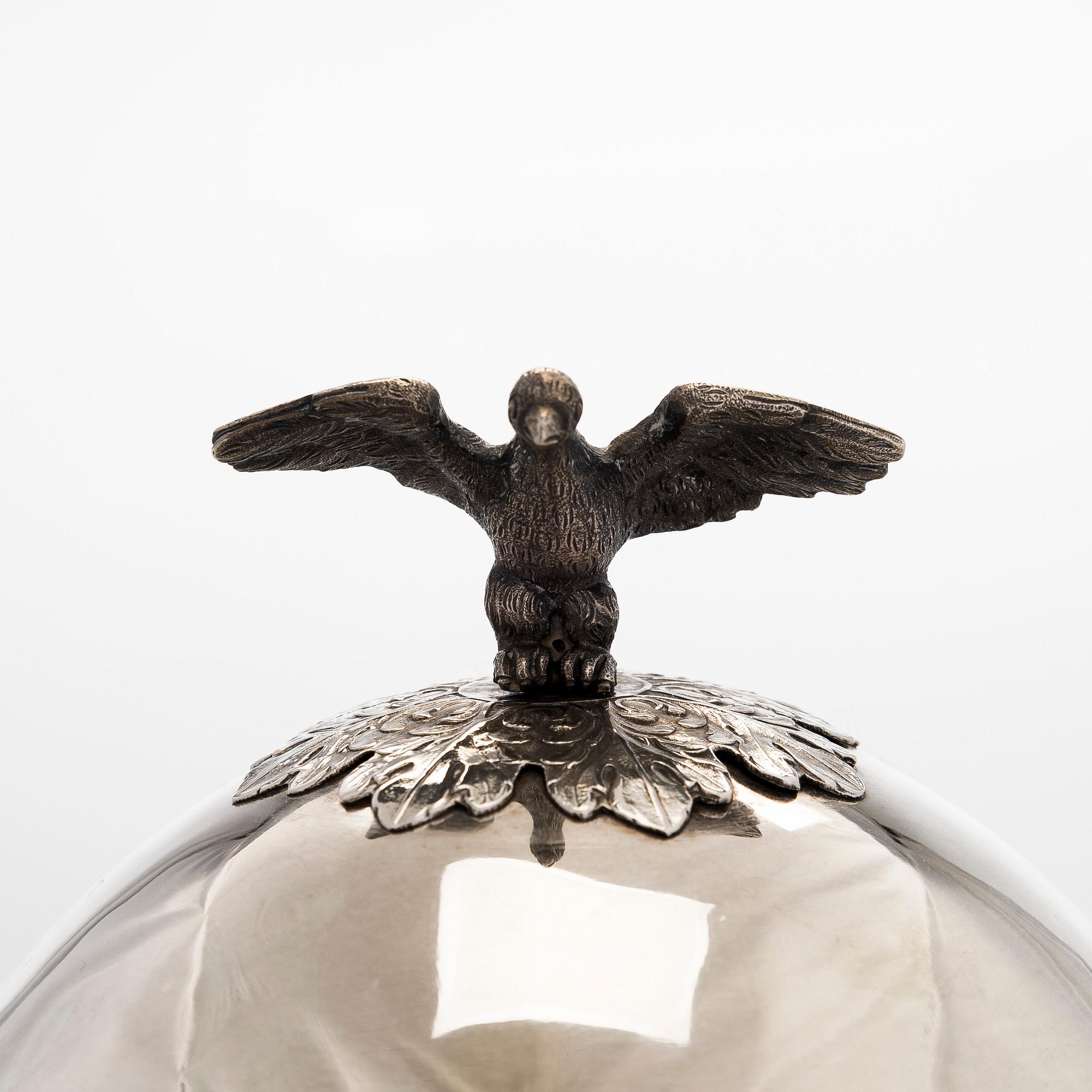 An Empire Style silver sugar bowl with lid, maker's mark of Carl Gustaf Herpel, Stockholm 1818.