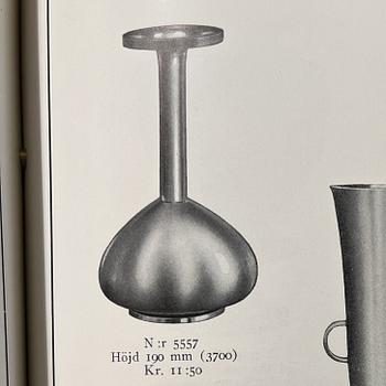 Sylvia Stave, a pewter and brass vase model 5557, C.G. Hallberg, Stockholm, 1933.