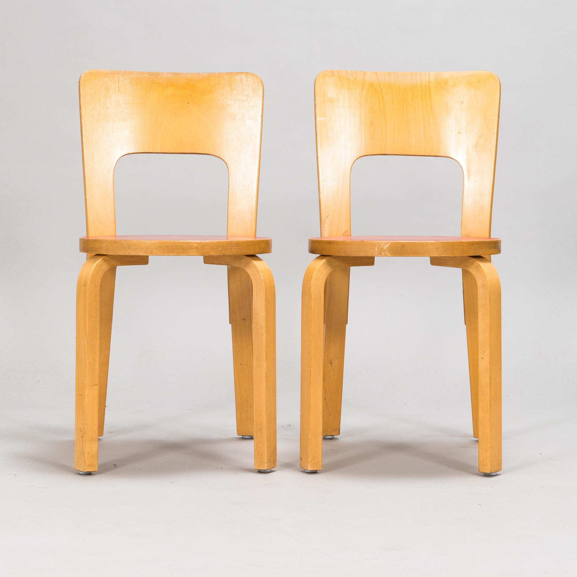 Alvar Aalto, two mid-20th century '66' chairs for Artek.