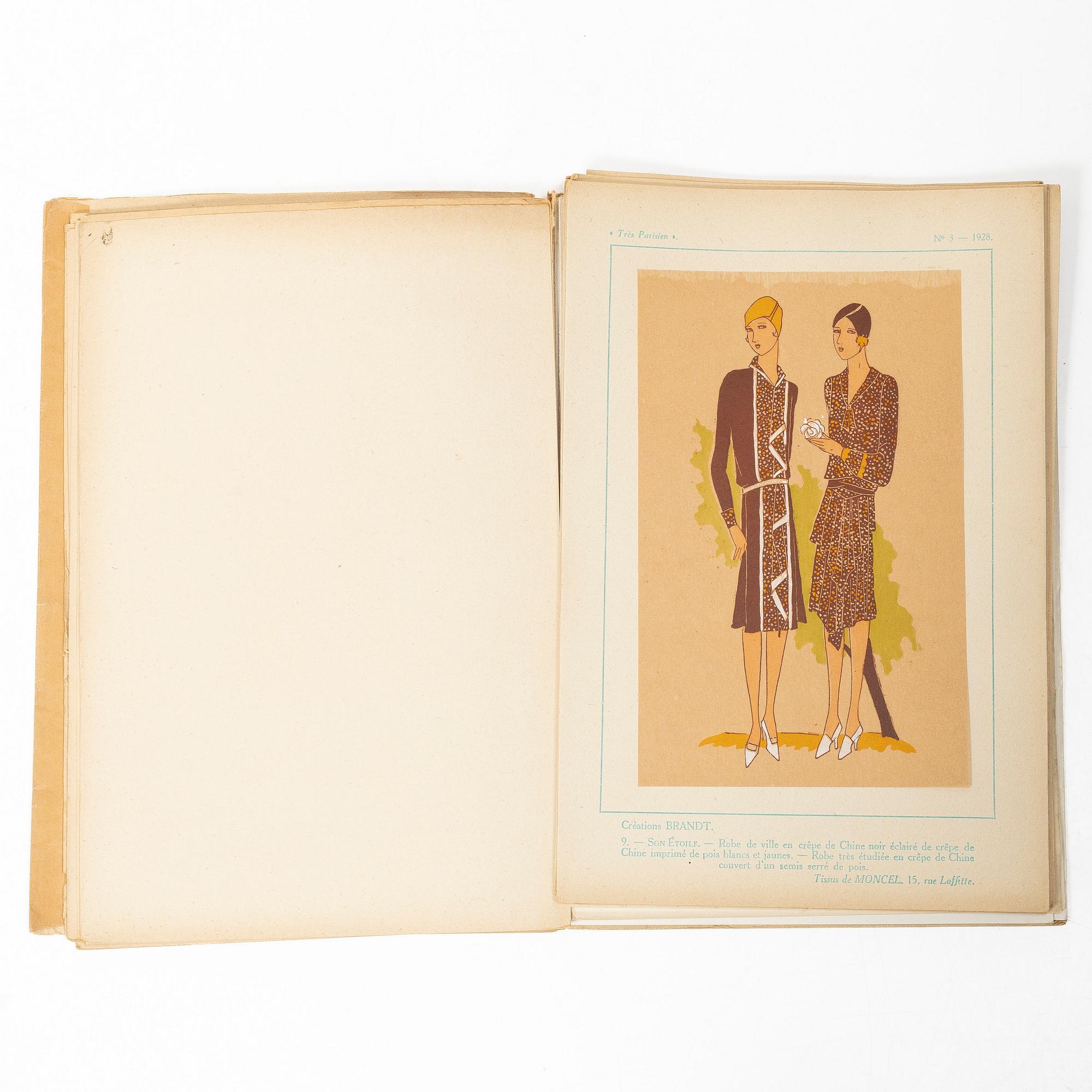 Seven French fashion magazines, 'Trés Parisien', with 123 pochoir fashion plates, Paris, G.-P. Joumard, 1927–31.